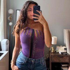 Purple One-Shoulder Bodysuit